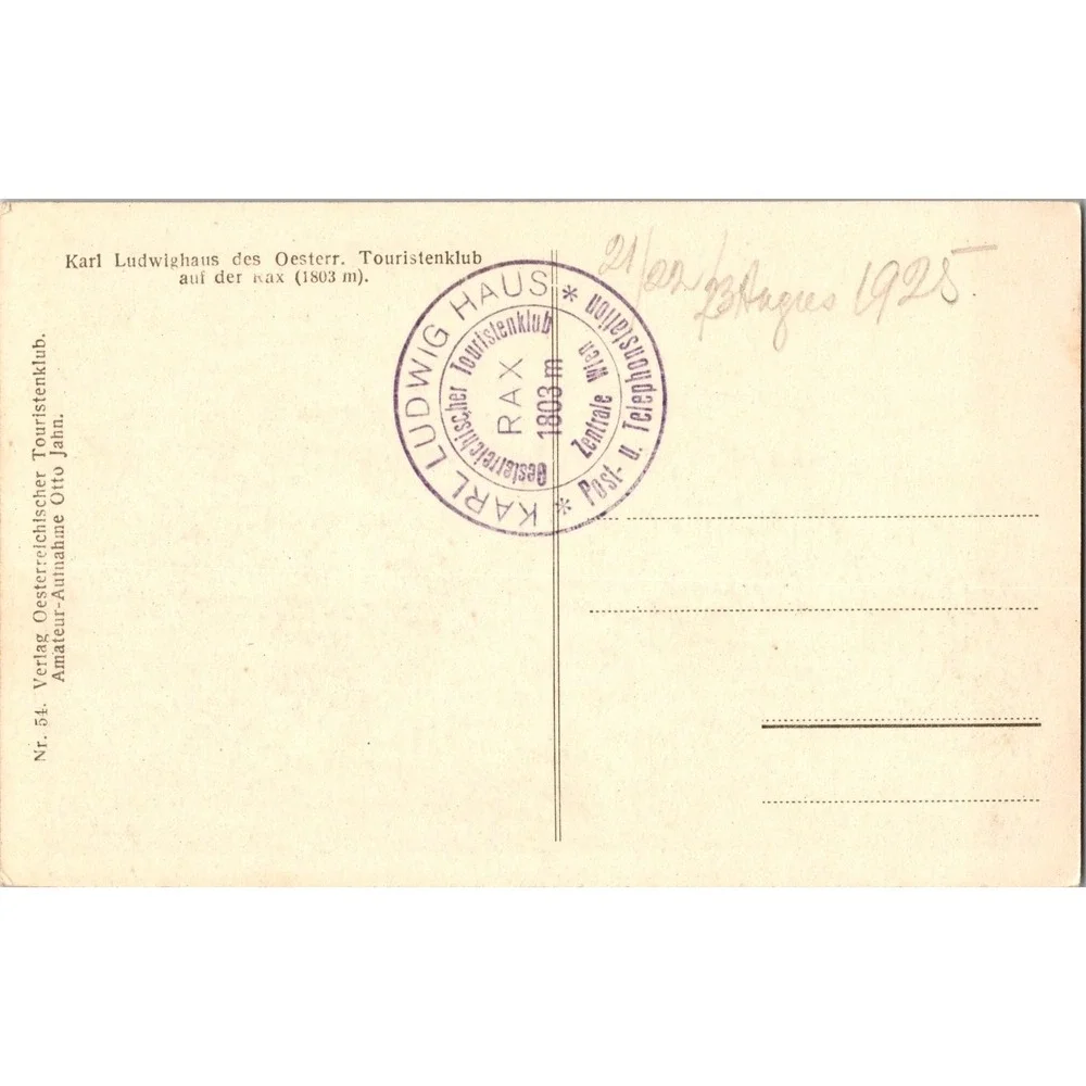Vintage Karl‎ Ludwighaus Austrian Tourist Club Postcard Rax 1925